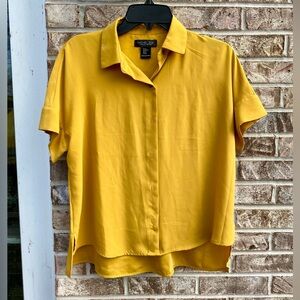 Rachel Zoe Mustard Yellow/Gold Button-Down Short Sleeve Shirt Size XS